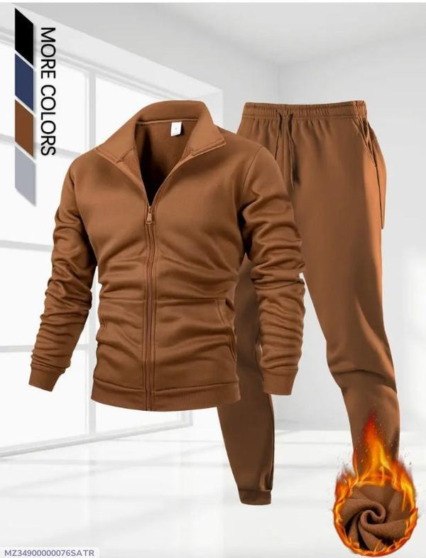 2 Pcs Men's Fleece Plain Zipper Track Suit