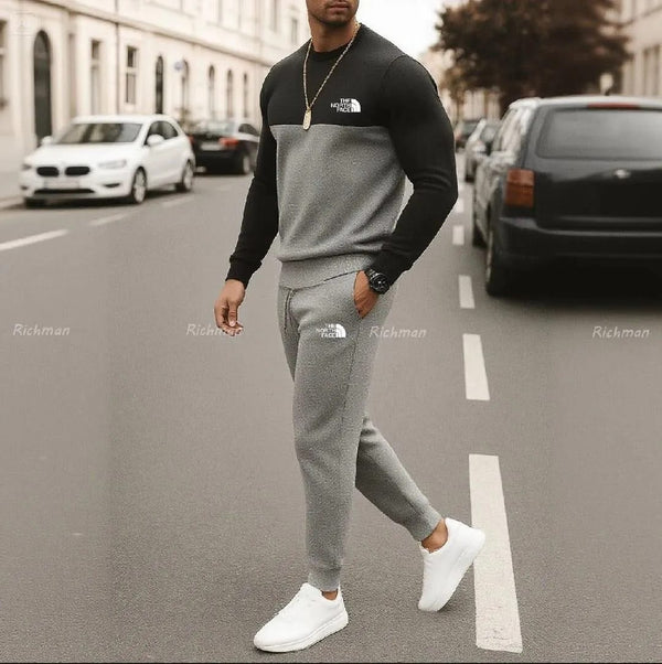 Men's Micro Printed Sweatshirt Track Suit- 2 Pcs
