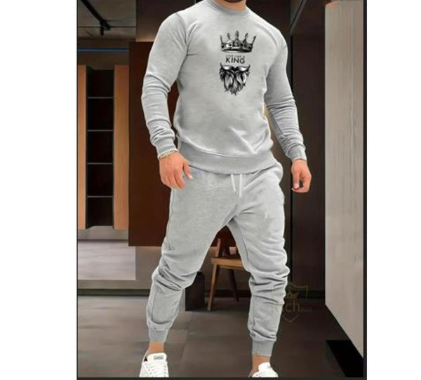 Grey Fleece Printed Track Suit - 2 Pcs