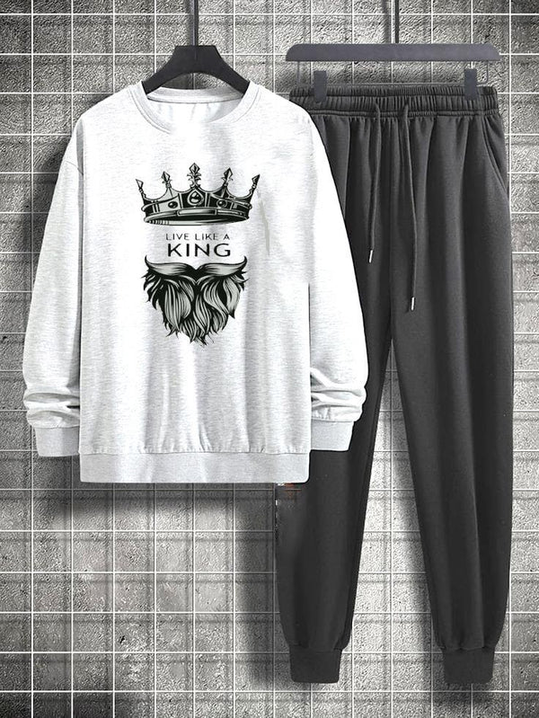 Fleece Printed Sweatshirt Track Suit